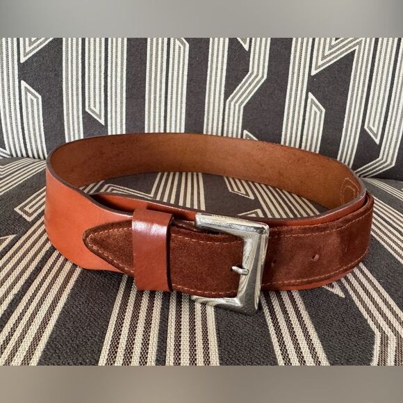 VTG Garfinckel’s Brown Leather Suede Double Flap Belt Size S/M - Picture 7 of 15
